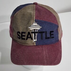 VTG Seattle Space Needle Baseball Cap‎ Trucker Hat Embroidery Snapback 90s Denim